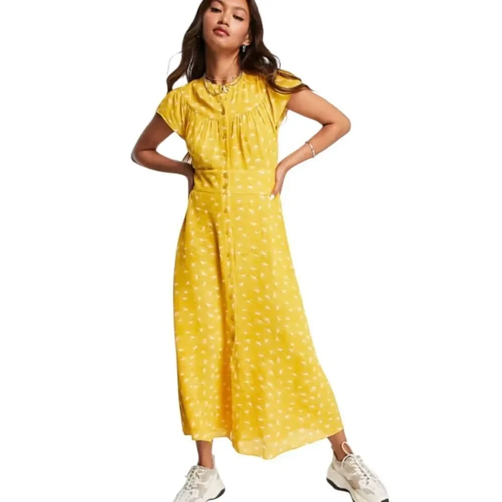 Whisltes Isla Dandelion Midi Dress Yellow Button Front Size 10